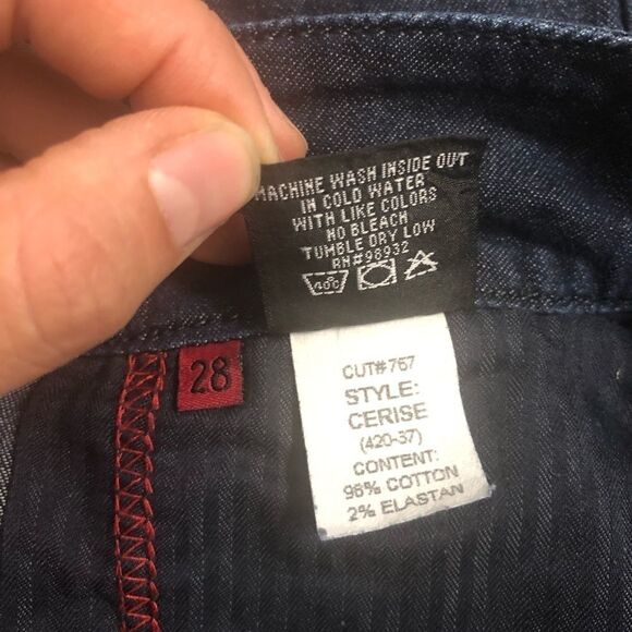 Vintage Red Engine Jean dark denim pencil mini skirt with slit Cerise-28 - Picture 11 of 11